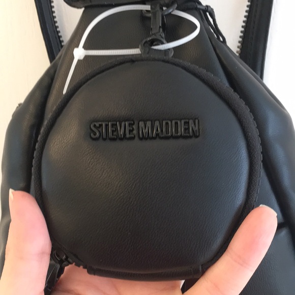 Steve Madden Black Puffy Leather Sling Backpack - Picture 3 of 17